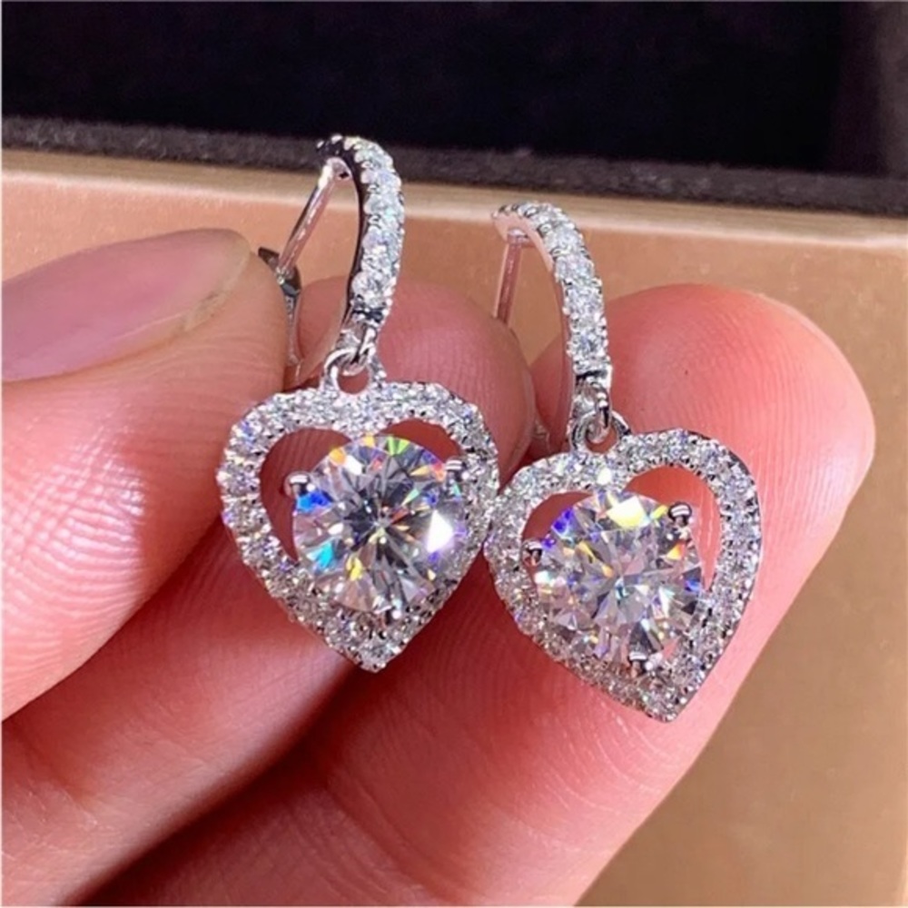 New Elegant 925 Silver Filled Drop Earring Heart Cubic Zircon Women